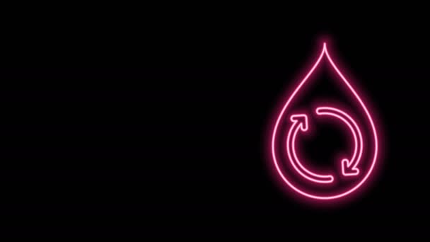 Gloeiende neon lijn Recycle schoon aqua pictogram geïsoleerd op zwarte achtergrond. Druppel water met teken recycling. 4K Video motion grafische animatie — Stockvideo