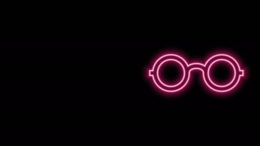 Parlayan neon çizgisi Gözlük simgesi siyah arkaplanda izole edildi. Gözlük çerçevesi sembolü. 4K Video hareketli grafik canlandırması