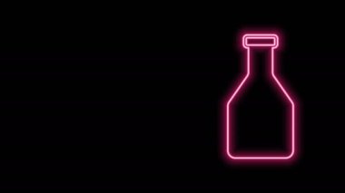 Parlayan neon çizgisi Ketçap şişesi simgesi siyah arkaplanda izole edilmiş. 4K Video hareketli grafik canlandırması