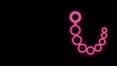 Parlayan neon hattı Anal boncuk simgesi siyah arkaplanda izole edildi. Anal taşak işareti. Fetiş aksesuarı. Erkekler ve kadınlar için seks oyuncağı. 4K Video hareketli grafik canlandırması