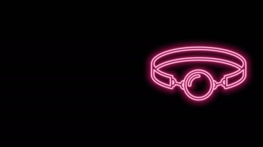 Siyah arka planda izole edilmiş deri kemer simgesiyle parlayan neon topu şakası. Fetiş aksesuarı. Erkekler ve kadınlar için seks oyuncağı. 4K Video hareketli grafik canlandırması