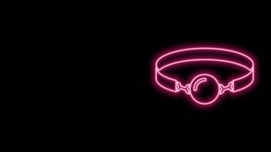 Siyah arka planda izole edilmiş deri kemer simgesiyle parlayan neon topu şakası. Fetiş aksesuarı. Erkekler ve kadınlar için seks oyuncağı. 4K Video hareketli grafik canlandırması