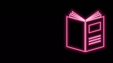 Parlayan neon hattı Açık kitap simgesi siyah arkaplanda izole edildi. 4K Video hareketli grafik canlandırması