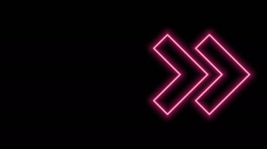 Parlayan neon çizgi ok simgesi siyah arkaplanda izole edildi. Yön Arrowhead sembolü. Navigasyon işaretçisi işareti. 4K Video hareketli grafik canlandırması