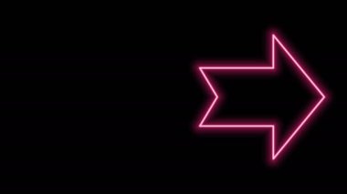 Parlayan neon çizgi ok simgesi siyah arkaplanda izole edildi. Yön Arrowhead sembolü. Navigasyon işaretçisi işareti. 4K Video hareketli grafik canlandırması