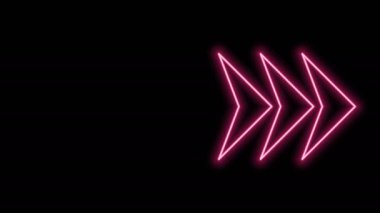 Parlayan neon çizgi ok simgesi siyah arkaplanda izole edildi. Yön Arrowhead sembolü. Navigasyon işaretçisi işareti. 4K Video hareketli grafik canlandırması