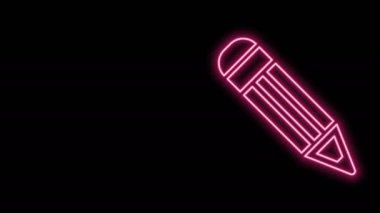 Parlayan neon çizgisi kalem simgesi siyah arkaplanda izole edildi. Eğitim işareti. Çizim ve eğitim araçları. Okul sembolü. 4K Video hareketli grafik canlandırması