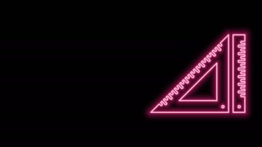 Parlayan neon çizgisi üçgen cetvel simgesi siyah arkaplanda izole edildi. Düz sembol. Geometrik sembol. 4K Video hareketli grafik canlandırması