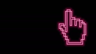 Parlayan neon hattı Pixel el el imleç simgesi siyah arkaplanda izole edildi. İşaretli el imleci. 4K Video hareketli grafik canlandırması