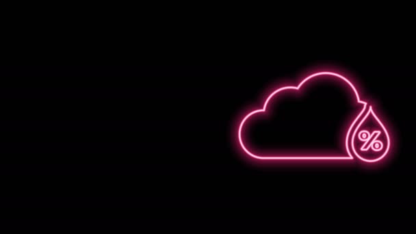 Светящаяся неоновая линия Значок влажности изолирован на черном фоне. Погода и метеорология, облако, символ термометра. Видеографическая анимация 4K — стоковое видео