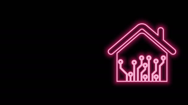 Glowing neon line Smart home icon isolated on black background. Remote control. 4K Video motion graphic animation — Stock Video