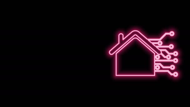 Glowing neon line Smart home icon isolated on black background. Remote control. 4K Video motion graphic animation — Stock Video