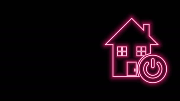 Świecąca neonowa linia Ikona inteligentnego domu na czarnym tle. Zdalne sterowanie. 4K Animacja graficzna ruchu wideo — Wideo stockowe
