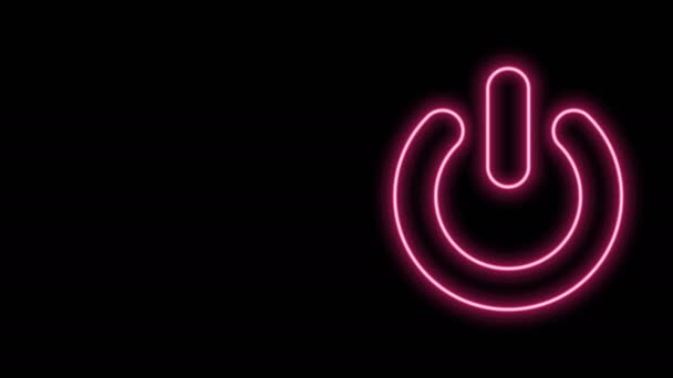 Świecąca neonowa ikona przycisku zasilania odizolowana na czarnym tle. Zacznij znak. 4K Animacja graficzna ruchu wideo — Wideo stockowe