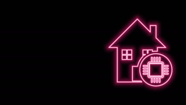 Glowing neon line Smart home icon isolated on black background. Remote control. 4K Video motion graphic animation — Stock Video