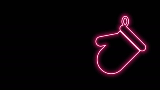 Glödande neon line Ugn handske ikon isolerad på svart bakgrund. Köksgrytlapp. Matlagningshandske. 4K Video motion grafisk animation — Stockvideo