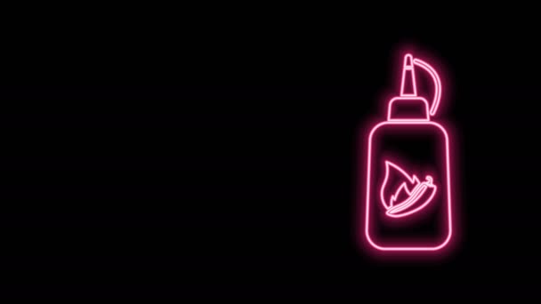 Glowing neon line Ketchup bottle icon isolated on black background. Fire flame icon. Hot chili pepper pod sign. Barbecue and BBQ grill symbol. 4K Video motion graphic animation — Stock Video