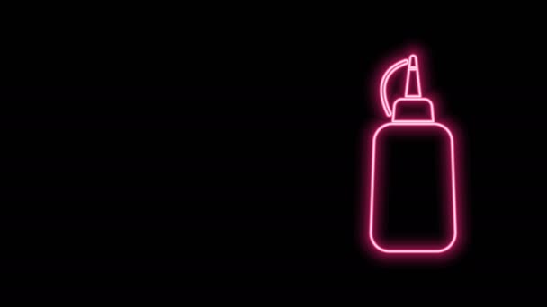 Glowing neon line Mustard bottle icon isolated on black background. 4K Video motion graphic animation — Stock Video