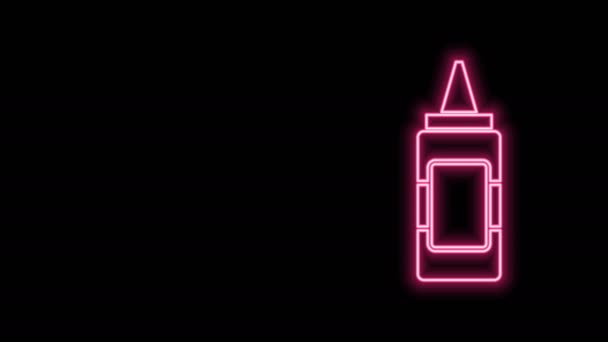 Glowing neon line Mustard bottle icon isolated on black background. 4K Video motion graphic animation — Stock Video