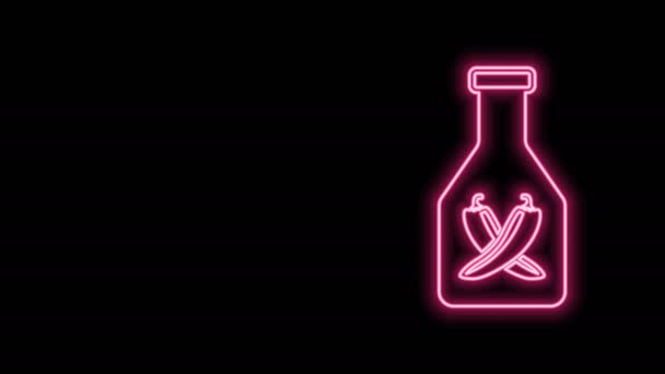 Glowing neon line Ketchup bottle icon isolated on black background. Hot chili pepper pod sign. Barbecue and BBQ grill symbol. 4K Video motion graphic animation — Stock Video