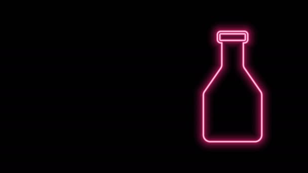 Gloeiende neon lijn Ketchup fles pictogram geïsoleerd op zwarte achtergrond. 4K Video motion grafische animatie — Stockvideo