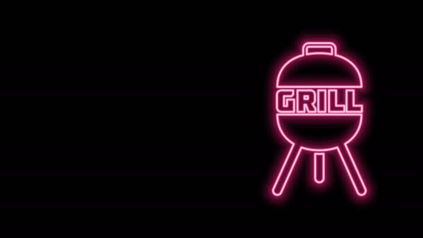 Świecące neon line Grill grill ikona izolowana na czarnym tle. Grillowa impreza. 4K Animacja graficzna ruchu wideo — Wideo stockowe