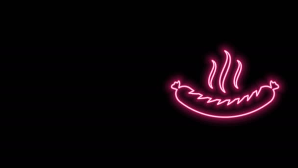 Ligne lumineuse au néon Saucisse avec icône vapeur isolée sur fond noir. Saucisse grillée et arôme signe. Animation graphique de mouvement vidéo 4K — Video