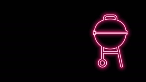 Glödande neon linje Grill grill ikon isolerad på svart bakgrund. Grillfest. 4K Video motion grafisk animation — Stockvideo