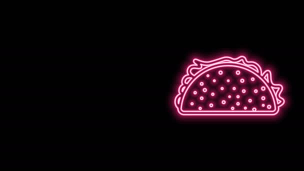 Glödande neon linje Taco med tortilla ikon isolerad på svart bakgrund. Traditionell mexikansk snabbmat. 4K Video motion grafisk animation — Stockvideo