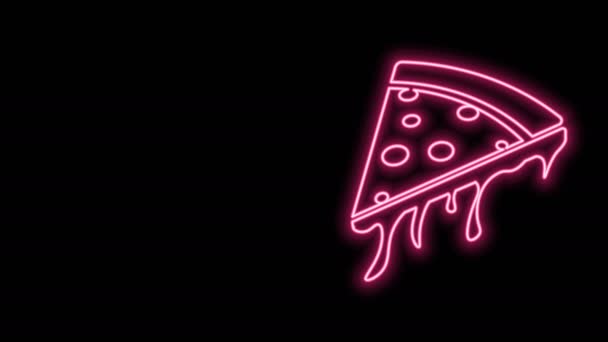 Leuchtende Neon-Linie Scheibe von Pizza-Symbol isoliert auf schwarzem Hintergrund. 4K Video Motion Grafik Animation — Stockvideo