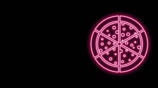 Icono de Pizza de línea de neón brillante aislado sobre fondo negro. Animación gráfica de vídeo 4K — Vídeos de Stock