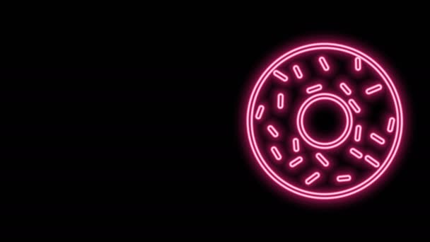 Zářící neonová čára Kobliha se sladkou glazura ikona izolované na černém pozadí. Grafická animace pohybu videa 4K — Stock video