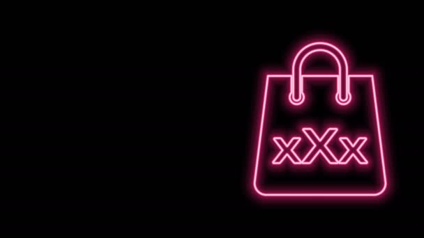 Glowing neon line Shopping bag with a triple X icon isolated on black background. 4K Video motion graphic animation — Stock Video