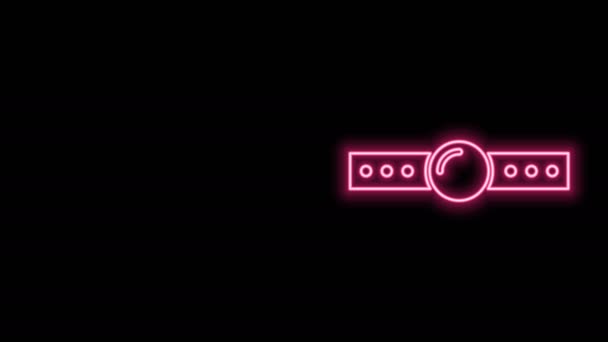 Glödande neon linje Silikon bollen gag med en läderbälte ikon isolerad på svart bakgrund. Fetischt tillbehör. Sexleksaker för män och kvinnor. 4K Video motion grafisk animation — Stockvideo