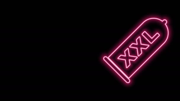 Leuchtende Neon Line Kondom Safe Sex-Symbol isoliert auf schwarzem Hintergrund. Sicheres Liebessymbol. Verhütungsmethode für Männer. 4K Video Motion Grafik Animation — Stockvideo