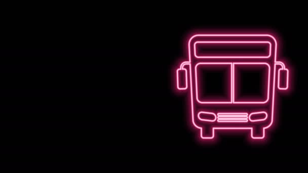 Glödande neon linje Bussikonen isolerad på svart bakgrund. Transportkoncept. Busstransportskylt. Turism eller offentliga fordon symbol. 4K Video motion grafisk animation — Stockvideo