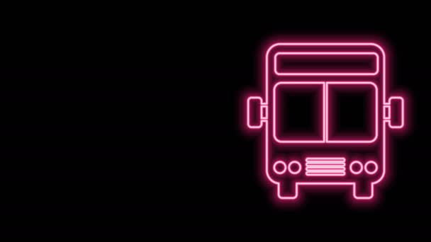 Glödande neon linje Bussikonen isolerad på svart bakgrund. Transportkoncept. Busstransportskylt. Turism eller offentliga fordon symbol. 4K Video motion grafisk animation — Stockvideo