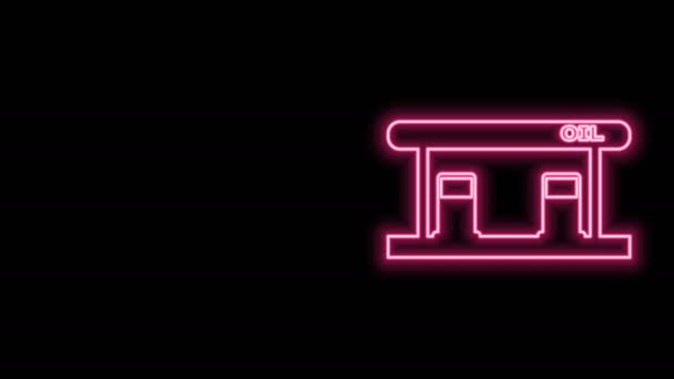 Glødende neon line Benzinstation ikon isoleret på sort baggrund. Transportrelateret servicebygning Benzin og oliestation. 4K Video bevægelse grafisk animation – Stock-video