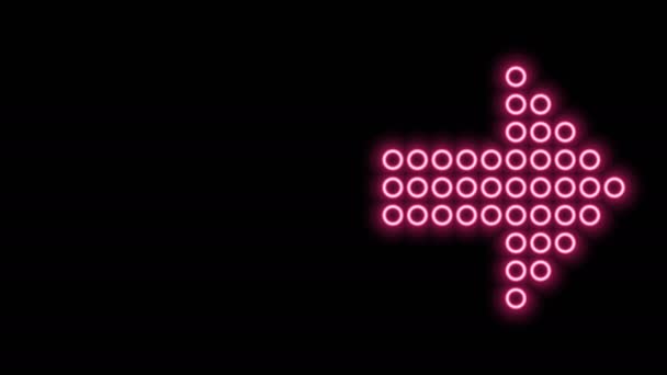 Λάμψη νέον γραμμή Dots βέλος εικονίδιο απομονώνονται σε μαύρο φόντο. Ένα βέλος στο μισό μέτρο. Σημάδι από βέλος. 4K Γραφική κίνηση κίνησης βίντεο — Αρχείο Βίντεο