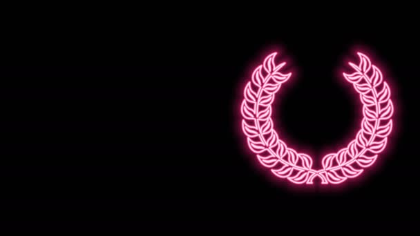 Świecąca neonowa ikona wieńca Laurel odizolowana na czarnym tle. Symbol triumfu. 4K Animacja graficzna ruchu wideo — Wideo stockowe