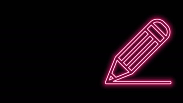 Glowing neon line Pencil and line icon isolated on black background. Education sign. Drawing and educational tools. School office symbol. 4K Video motion graphic animation — Stock Video