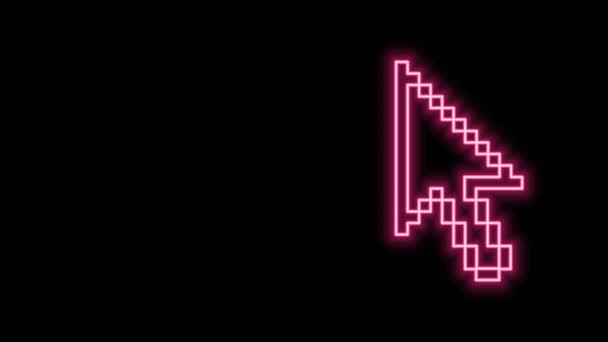 Ragyogó neon vonal Pixel nyíl kurzor ikon elszigetelt fekete háttérrel. 4K Videó mozgás grafikus animáció — Stock videók