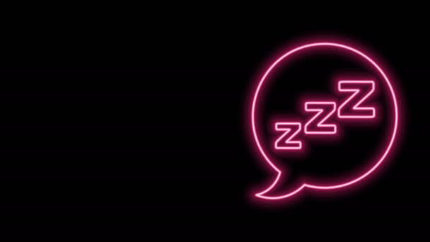 Linha de néon brilhante Bolha de fala com ícone de ronco isolado no fundo preto. Conceito de dormir, insônia, aplicativo despertador, sono profundo, despertar. Animação gráfica em movimento de vídeo 4K — Vídeo de Stock