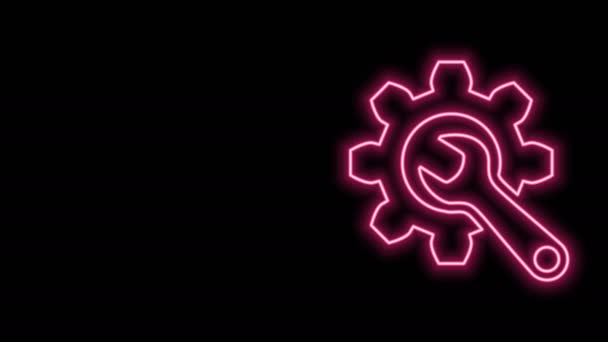 Glödande neon linje skiftnyckel och redskap ikon isolerad på svart bakgrund. Justering, service, inställning, underhåll, reparation, fixering. 4K Video motion grafisk animation — Stockvideo