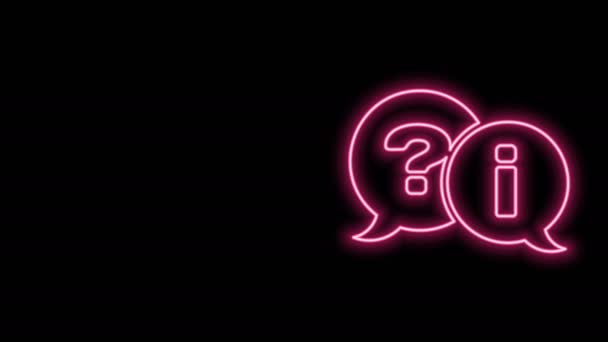 Luminosa linea al neon Bolle vocali con icona Domanda ed esclamazione isolata su sfondo nero. Segnale FAQ. Copia file, chat vocale bolla e grafico. Animazione grafica 4K Video motion — Video Stock