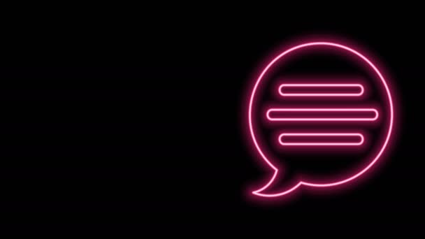 Ligne lumineuse néon Bulle vocale icône de chat isolé sur fond noir. Icône de message. Communication ou commentaire chat symbole. Animation graphique de mouvement vidéo 4K — Video