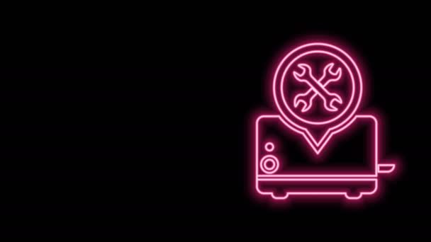 Linha de néon brilhante Torradeira com chave de fenda e ícone chave isolada no fundo preto. Ajuste, serviço, configuração, manutenção, reparação, fixação. Animação gráfica em movimento de vídeo 4K — Vídeo de Stock