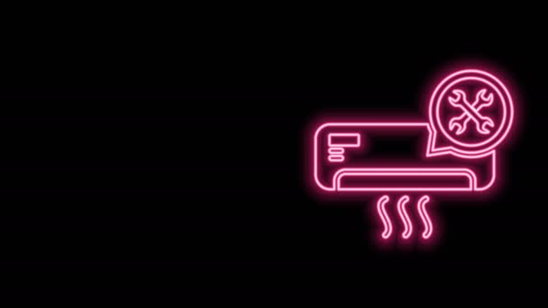 Glödande neon line Luftkonditionering med skruvmejsel och skiftnyckel ikon isolerad på svart bakgrund. Justering, service, inställning, underhåll, reparation, fixering. 4K Video motion grafisk animation — Stockvideo