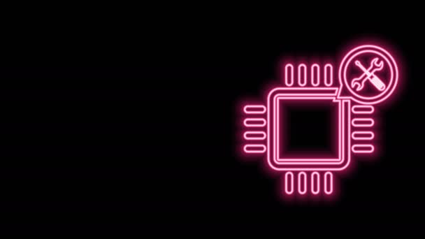 Φωτίζων επεξεργαστής γραμμών νέον με το κατσαβίδι και το εικονίδιο κλειδιών που απομονώνεται στο μαύρο υπόβαθρο. Ρύθμιση, συντήρηση, ρύθμιση, συντήρηση, επισκευή, στερέωση. 4K Γραφική κίνηση κίνησης βίντεο — Αρχείο Βίντεο