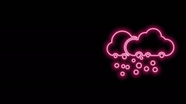 Siyah zemin üzerinde kar simgesi olan parlak neon çizgisi. Kar taneli bulut. Tek hava ikonu. Kar tabelası. 4K Video hareketli grafik canlandırması